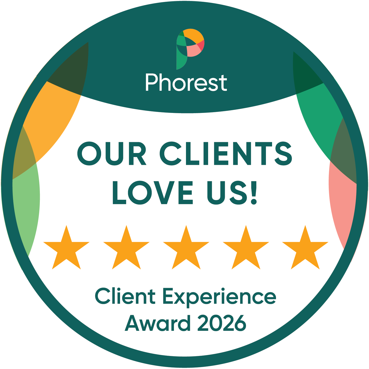 Phorest Client Experience Award 2026 — our clients love us, five stars